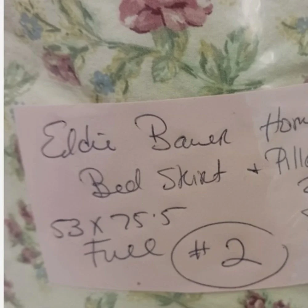 Eddie Bauer Bedskirt & Pillowcase FULL Beige Floral Rose Cotton Romantic Cottage